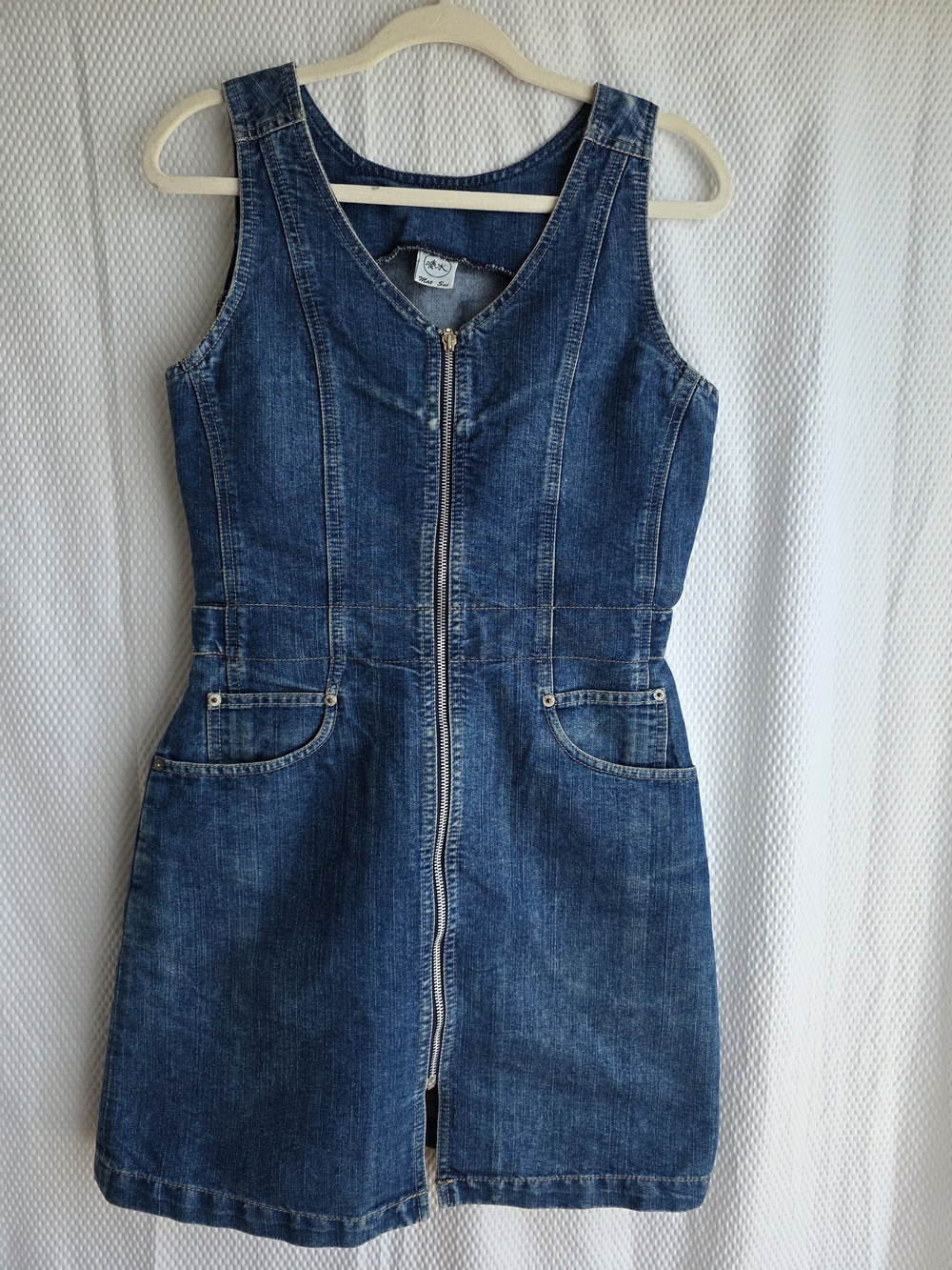 Zip-Front Denim Dress in Classic Blue Size L
